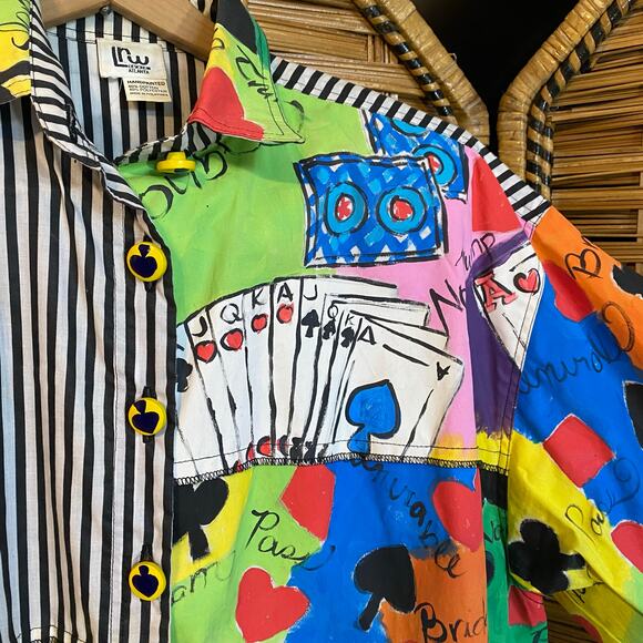 Vintage LRW Designs Atlanta Handpainted Card Game Shirt | 80s Artwear unique - Picture 5 of 9